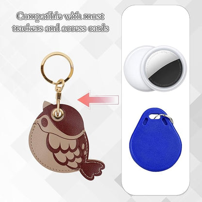 Leather Keychain Case Holder Compatible with Apple AirTag, GPS Airtag Keychain Finder Tracker with Key Ring, Anti-Scratch Protective Air Tag Cover