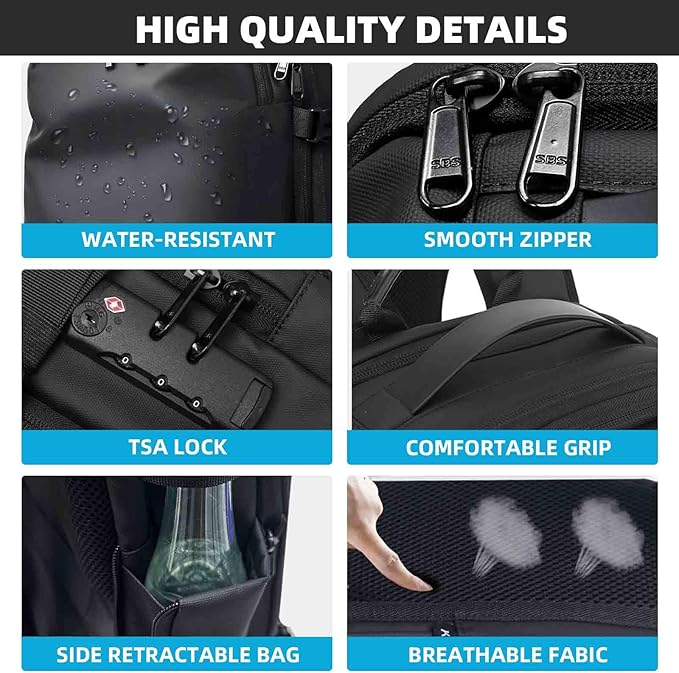 Vacuum Backpack Travel Vacuum Seal Compression Travel 60L Expandable Vackpack with Pump with TSA Lock Black (Portable Electric Air Pump Included)