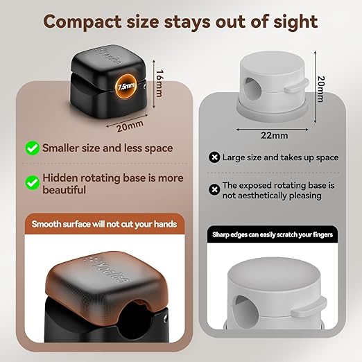 6 Pack Rotatable Cord Organizer,Spring Cable Clips Desk Cable Management Cord Holder Adhesive Phone Charger Cord Clips for Home Office Car Wall Nightstand Accessories Black