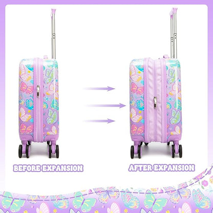 Kid's Luggage Set 2 Piece Suitcase Set 16" Hardside Luggage with Spinner Wheels Girls Carry on Toddler Travel Rolling Suitcase with Neck Pillow Airline Approved