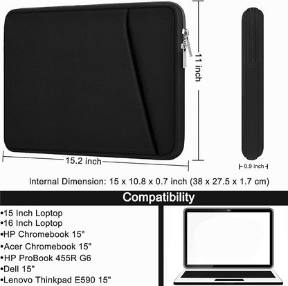 Askuko 15 inch Laptop Sleeve Bag, Shockproof Protective Case Cover, Handbags Portable Notebook Bag for 15-16 inch HP Dell Asus Lenovo Computer, Laptop Case with Front Pocket, Black