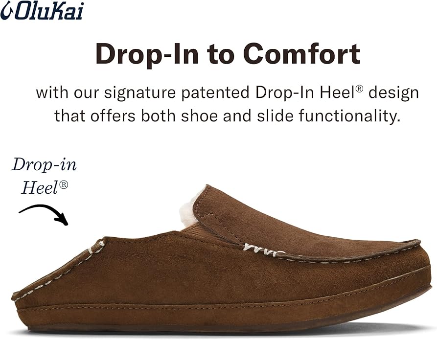 OLUKAI Nohea Slipper, Women's Slip-On Shoes, Genuine Shearling & Premium Nubuck Leather, Drop-In Heel Design, Cozy & Ultra-Soft Comfort Fit