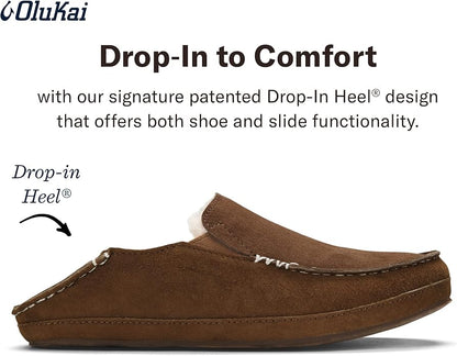 OLUKAI Nohea Slipper, Women's Slip-On Shoes, Genuine Shearling & Premium Nubuck Leather, Drop-In Heel Design, Cozy & Ultra-Soft Comfort Fit