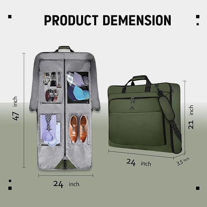 MATEIN Travel Garment Bag, Large Convertible Carry On Suit Bag with Adjustable Shoulder Strap, Waterproof 2 in 1 Hanging Luggage for Men Women, Foldable suitcase for Business Trips, Green