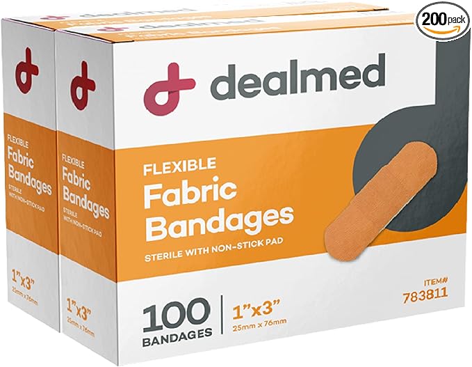 Dealmed Sterile Flexible Fabric Adhesive Bandages – 1x3 Inch – 100/Box - 2 Boxes - Breathable First Aid Strip Pack - Soft Stretch Wound Patch for Medical, Emergency Kits & Clinic