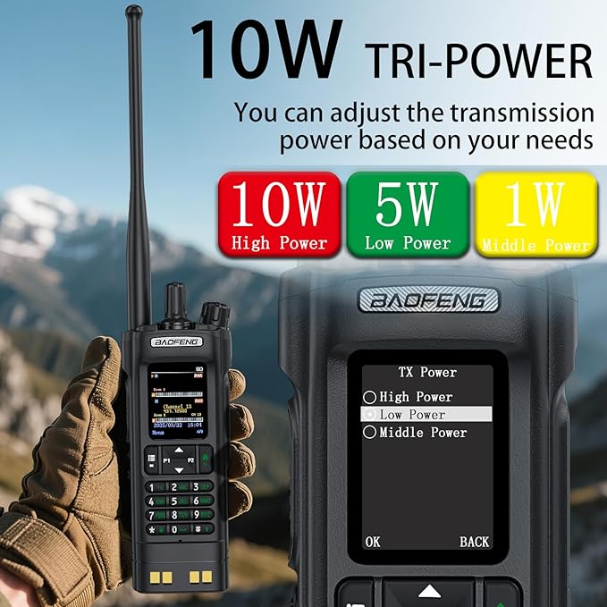 BAOFENG DM32 DMR Handheld Radio with USB-C Charging, GPS, 10W Long Range Walkie Talkie for Emergency Rescue & Outdoor Sports DM-32UV (1 Pack Black+Back Clip)