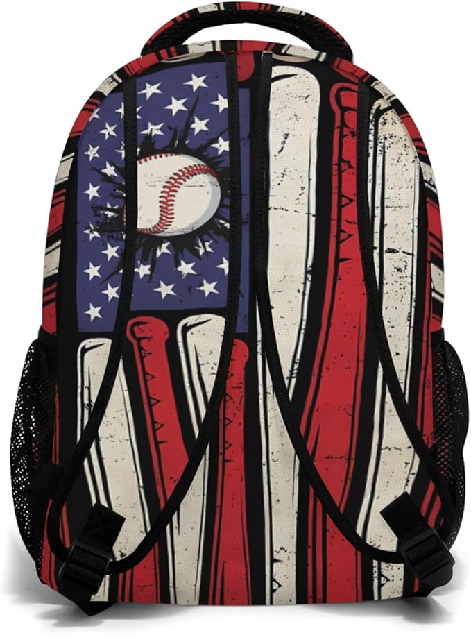 American Flag Baseball Print Backpack, Laptop Backpack with Multiple Pockets for Adult Hiking Travel Work 17 Inch