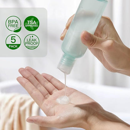 Travel Bottles for Toiletries 3.4 oz - Travel Size Containers for Shampoo Plastic - Small Empty Lotion Squeeze Bottle for Liquid TSA Approved - Leak Proof Mini Conditioner Refillable 100ml