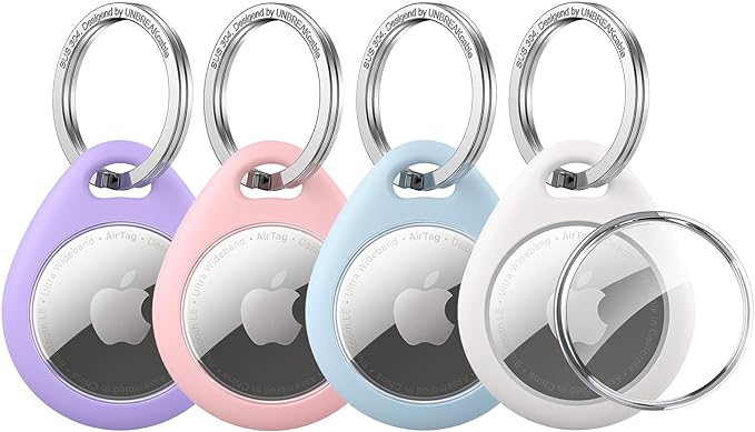 UNBREAKcable 4 Pack Macaron Colored for Apple AirTag Holder [Hold Air Tag Securely] [Easy to Install] Protective Case Waterproof TPU Shell with 304 Stainless Steel Key Ring Keychain