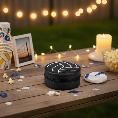 12 Pack Black Volleyball Mini Travel Jewelry Case Portable Round Volleyball Stuff Jewelry Organizer Storage Case for Christmas Sports Team Club Birthday Goodie Favors Gifts