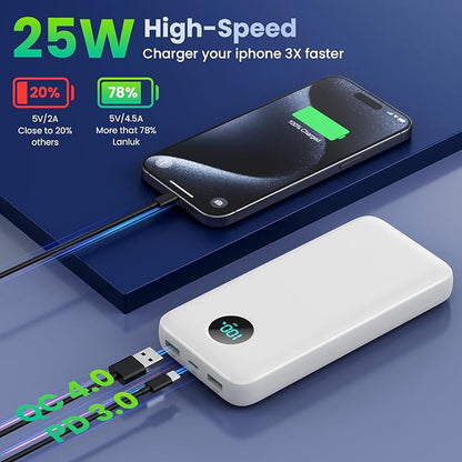 Portable Charger 40,800mAh Power Bank,25W PD QC 4.0 Fast Charging Portable Phone Charger with Built-in Cables,LCD Display USB C Travel Essentials Battery Pack for iPhone 17/16/15/14,Android Samsung