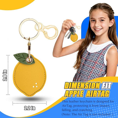 Leather Keychain for Airtag, Cute Protective Keychain Holder Compatible with Apple Air Tag,GPS Item Tracker Case Cover for Keys,Bags,Pets,Luggage(Lemon)