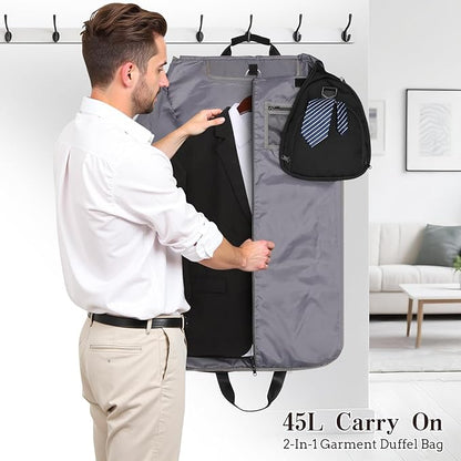 Garment Duffle Bags for Travel, Carry On Garment Duffel Weekender Bag 45L | 2-days Trip,Wrinkle-Free Travel,Separate Shoe Pocket | Overnight Garment Bag for Vacation, Business Trips, Weekend