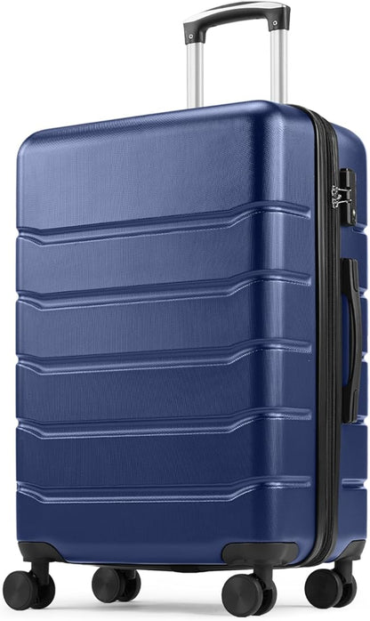 Sweetcrispy Carry on Luggage, Hard Shell ABS Suitcase with Double Spinner Wheels, Lightweight Expandable Rolling Suit Case with TSA Lock, 21 Inch Navy Blue