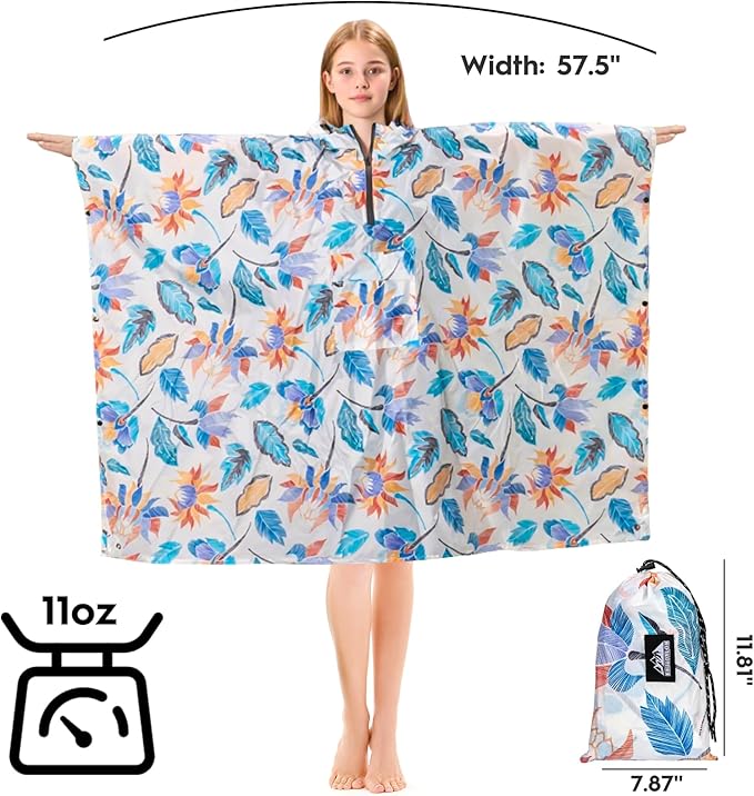 Bruvoalon 3-in-1 Rain Poncho with 1/4 Zip & Chest Pocket, Waterproof, Sunshade, Ground Mat for Adults & Youth Emergency
