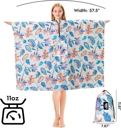 Bruvoalon 3-in-1 Rain Poncho with 1/4 Zip & Chest Pocket, Waterproof, Sunshade, Ground Mat for Adults & Youth Emergency