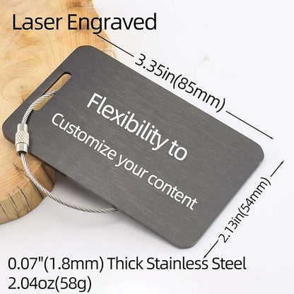Sturdy and Durable Personalized Luggage Tags for Suitcases,Cruise Essentials Travel Tags for Luggage,Travel Bag Labels,Heavy-Duty Stainless Steel Black Rectangular Vertical Suitcases Tags