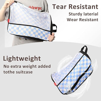 U+U 8 Set Compression Packing Cubes - Ultralight Travel Organizers with Laundry Bag and Cosmetic Bag, Space-Saving Suitcase Organizer for Travel, Business Trip and Family Vacation (Blue Checkered)