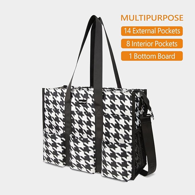 TOPDesign Utility Water Resistant Tote Bag with 22 Pockets, Top Zipper Closure & Thick Bottom Support, for Working Women