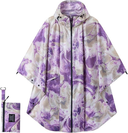 Hooded Rain Ponchos for Adult - Rain Coat and Rain Jacket with Waterproof Pocket and Zipper