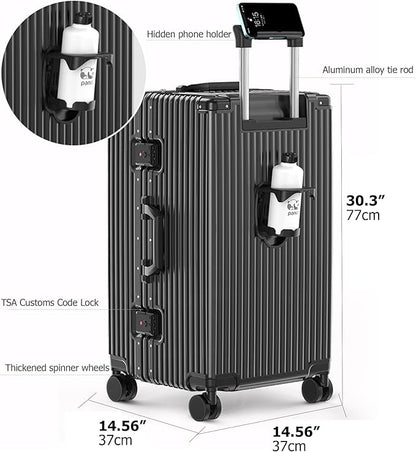 feilario 30in Super Large Captain Aluminum Frame Hardside Spinner Wheels Luggage, Removable Wheels Zipperless Checked Suitcase with Cup Holder/Phone Holder