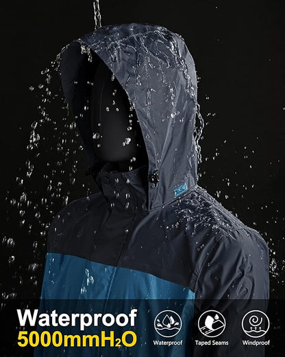 33,000ft Packable Rain Jacket Men's Lightweight Waterproof Rain Shell Jacket Raincoat with Hood for Golf Cycling Windbreaker