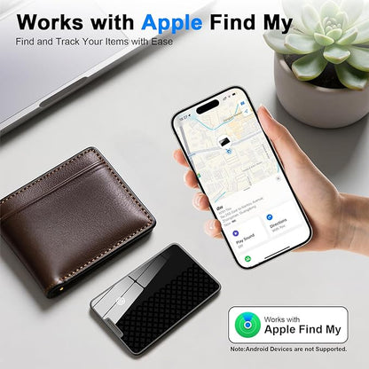 Compatible with AirTag Wallet Tracker, Smart Card Finder, Apple MFi Compatible (iOS Only), App Controlled Anti Loss GPS Tracker, IP68 Waterproof, Item Locator for Luggage Tags, Purses, Black