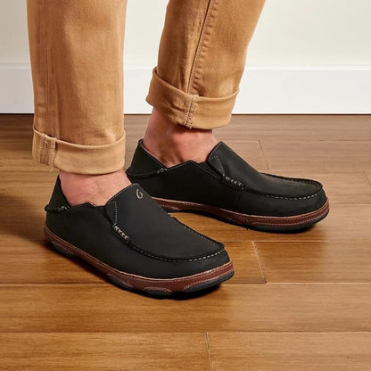 OLUKAI Moloa Men's Premium Leather Shoes, Easy Slip On & Off Design, Casual & Versatile Loafer, Drop-in Heel & Enhanced Traction