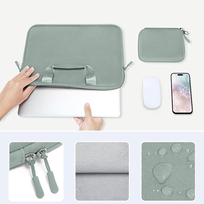 MOSISO Laptop Case 15 inch, Laptop Sleeve Bag Compatible with MacBook Air 15 inch M4 M3 M2 2025 2024 2023, Dell XPS, Neoprene Carrying Computer Bag with Handle&Detachable Small Case, Antique Green