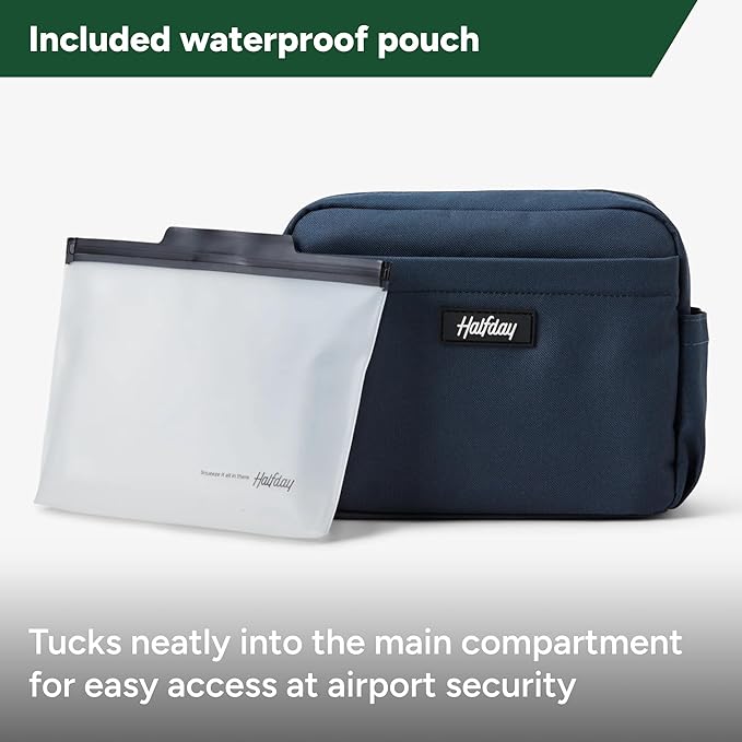 Halfday Sidecar Toiletry Bag | Travel Organizer for Men & Women with Waterproof Pouch, Mesh Pockets, Toothbrush Holder, Hanging Loop (Lightweight, Durable, Water-Resistant), Marine