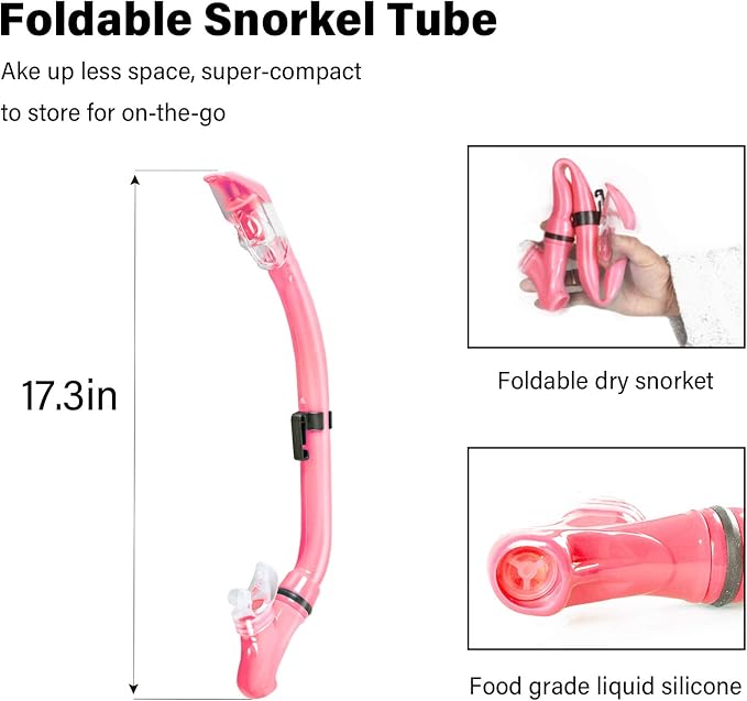 Kids Snorkeling Set Children Mask Fin Snorkel Set Snorkeling Gear Snorkel Mask + Adjustable Swimming Kids Flippers+ Dry Snorkel Tube + Travel Bags