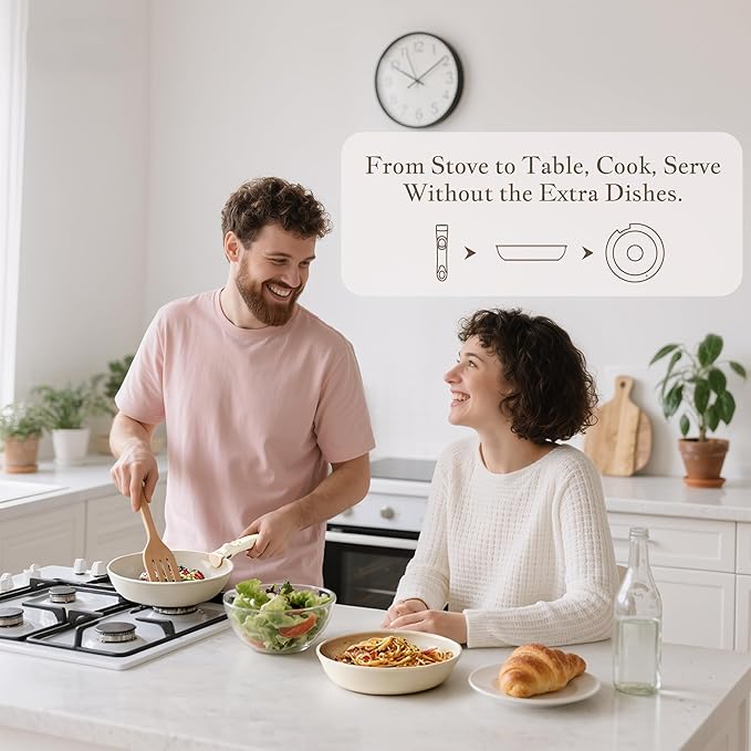 Redchef Truly Non Toxic Pots and Pans Set Non Stick, Ceramic Pot and Pan Set Non Stick, PFAS PTFE PFOA PFOS Free, Ceramic Kitchen Cookware Set with Detachable Handle, RV Camping with Frying Pans Set