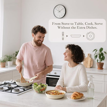 Redchef Truly Non Toxic Pots and Pans Set Non Stick, Ceramic Pot and Pan Set Non Stick, PFAS PTFE PFOA PFOS Free, Ceramic Kitchen Cookware Set with Detachable Handle, RV Camping with Frying Pans Set