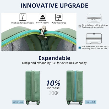 Hard Shell Suitcases Expandable Travel Luggage Sets 3 Piece, Carry on and Check in 3 Piece Luggage Suitcase Sets with Spinner Wheels Cup Holder Charger Built in (Forest Green, 20/24/28)