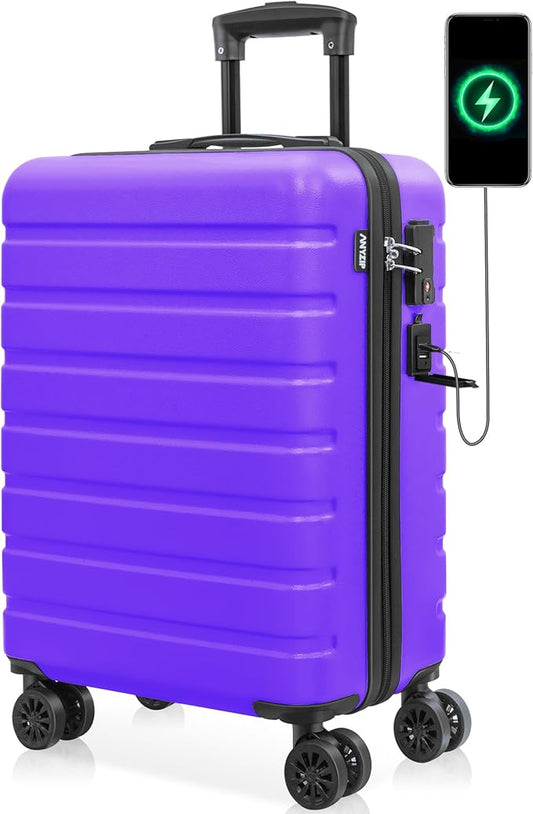 AnyZip Carry On Luggage 21" Hardside PC ABS Lightweight USB Suitcase with Wheels TSA Lock for kids Violet Purple