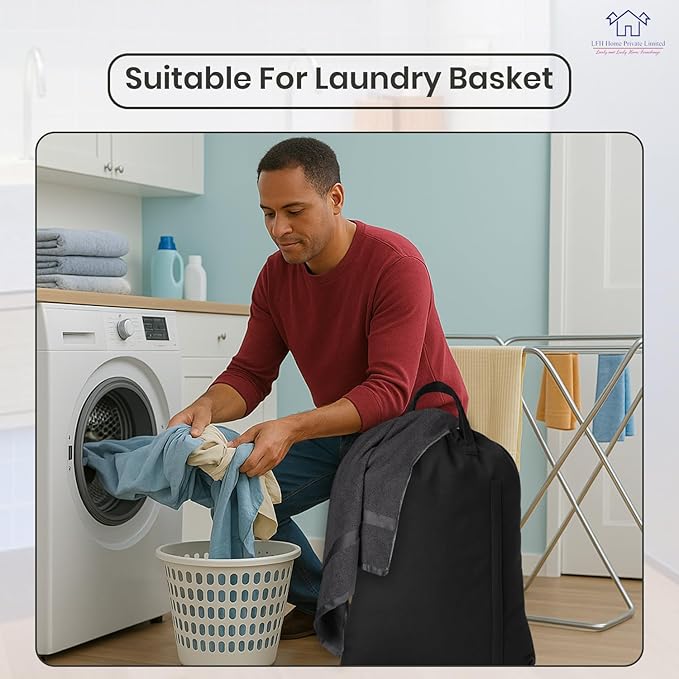 LFH Home Large Premium Cotton Canvas Laundry Bag with Drawstring and Handles Heavy Duty, Multi-Use, and Washable for Home, Travel, College or Storage 24x36 (Pack of 4)-Black