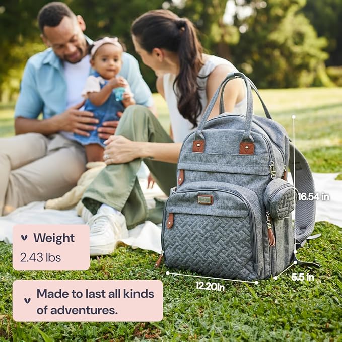 BabbleRoo Diaper Bag Backpack - Baby Essentials Travel Tote - Multi Function Water Resistant Diaper Bag, Travel Essentials Baby Bag with Changing Pad, Stroller Straps & Pacifier Case - Green Birdy
