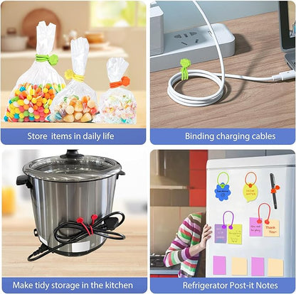 SOOOEC Magnetic Cable Ties, 24 Pack 7.2" Magnetic Cord Organizer Cute Cloud Design, Reusable Silicone Twist Ties with Strong Magnet for Bundling and Cable Management, Fridge Magnets, Assorted Colors.