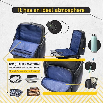 Durable Leather Laptop Business Backpack Perfect for Men & Women, Work Backpack Fits 15.6 Inch, Premium Quality Travel Bag with USB Charging Port, Water-Resistant, Bookbag with Multiple Pockets