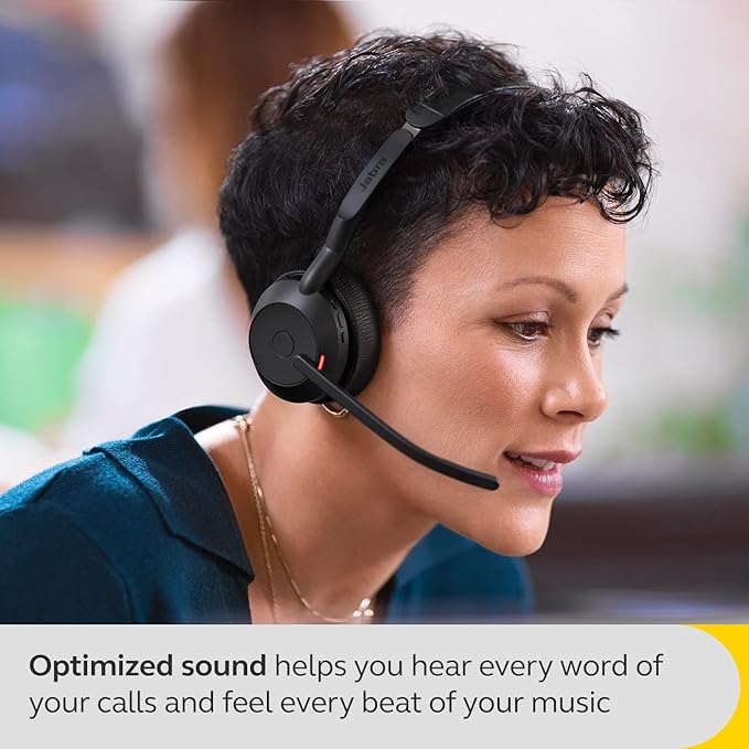 Jabra Evolve2 55 Mono Wireless Headset with Charging Stand AirComfort Technology, Noise-Cancelling Mics & Active Noise Cancellation - MS Teams Certified, Works with Other Platforms - Black