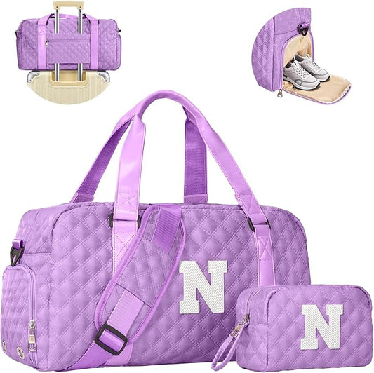 Initial Travel Duffle Bag Women Girls Gift: Personalized Weekender bags, Dance Cheer bag Sports for Girl, Kid Gymnastics Bags, Birthday Gifts for Women Girls Kids Teens Mom Teacher