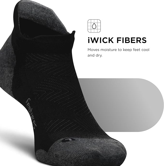 Feetures Elite Max Cushion No Show Tab Ankle Socks - Sport Sock with Targeted Compression
