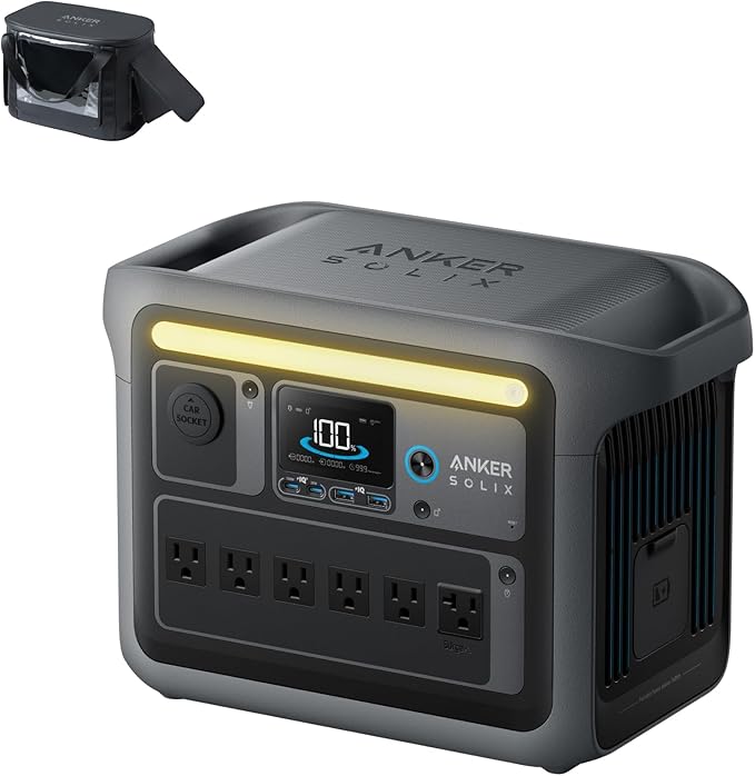 Anker SOLIX C1000 Portable Power Station with Water-Resistant Bag, 1800W Solar Generator, 1056wh LFP (LiFePO4) Battery, 4 AC Outlets, Up to 2400W for Home, Power Outages, and Outdoor Camping