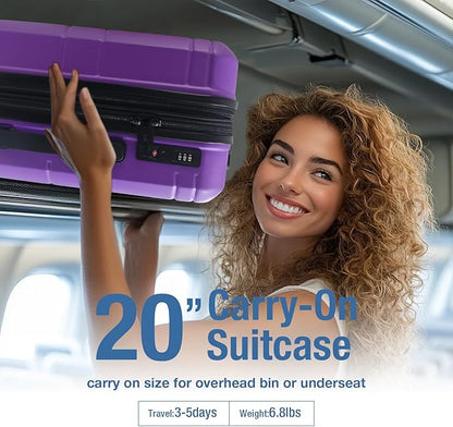 KYME Carry On Luggage 22x14x9 Airline Approved with TSA Lock Hard Shell Carry On Suitcase Lightweight Suitcases with Wheels Small Luggage for Men Women,Carry-On 20 Inch,Purple