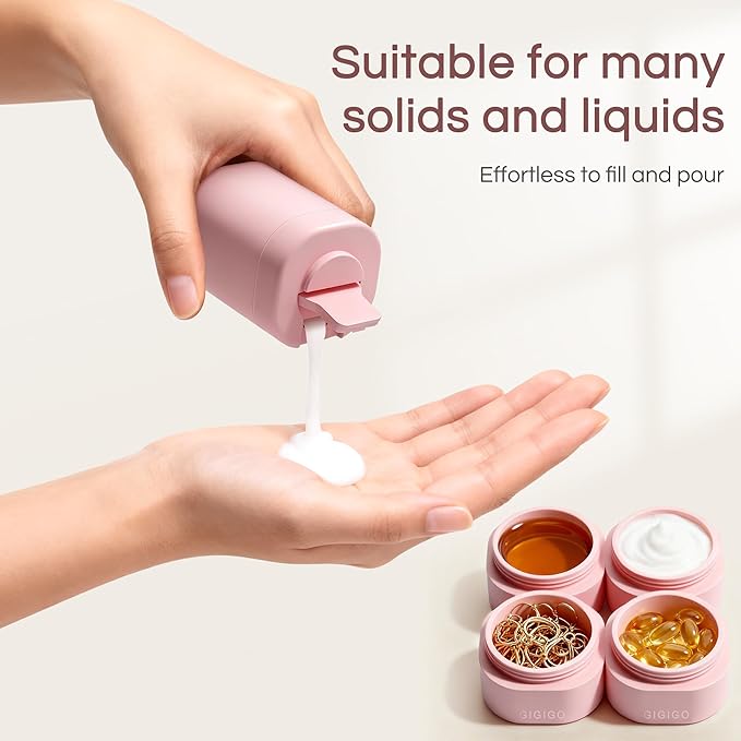 GIGIGO Magnetic Travel Containers Pink Set, 8-Pack Leakproof Refillable Cosmetic Capsules (0.68/1.69/3.04 fl oz) for Toiletries, Customizable Travel Size Jars with Lids & Labels for Skincare, Shampoo