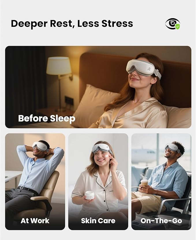 BOB AND BRAD Eye Massager FSA Eligible/HSA Eligible, EyeOasis 2 Heated Eye Mask for Migraines with Music, Smart Migraine Massager Reduce Dry Eyes Improve Sleep, Christmas Birthday Gifts for Women Men
