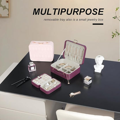 Jewelry Box for Women, Travel Jewelry Organizer Ladies Watch and Jewelry Case Travel Jewelry Case for Necklaces. (Burgundy Red)