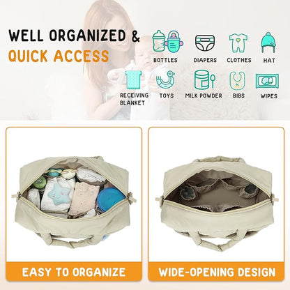 Buzz&Bloom Baby Diaper Bag Tote, Large Capacity Travel, Hospital Bag Functional with Changing Pad and Stroller Attachments.