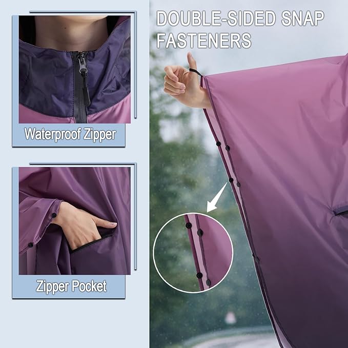 Fashion Hooded Rain Poncho Waterproof Raincoat Jacket with pocket for Women/Men/Adult
