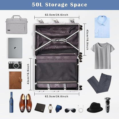 DOMINOX All Aluminum Carry On Luggage Hard Shell Luggage Aluminum Suitcase for Travel Zipperless Luggage Checked Luggage with Silent 360° Spinner Wheels 26 In. (Vertical Grain Style, Sliver)